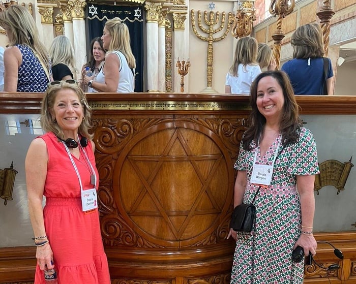 (R to L) Mission Co-Chairs Margie Wargon and Debra Zweben at a historic synagogue.