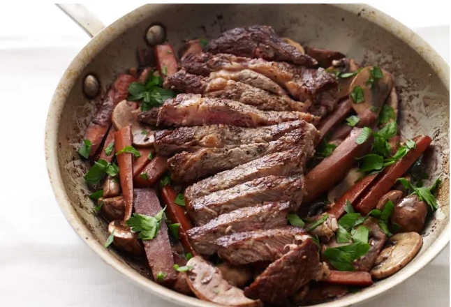 This Week's Nosh: Skirt Steak with Red Wine-Glazed Carrots, Parsnips & Mushrooms