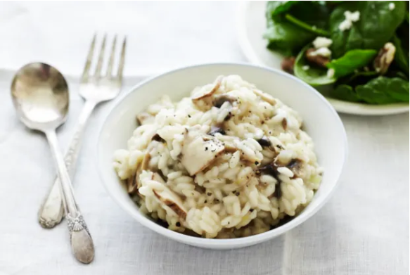 Creamy Mushroom Risotto & Spinach Walnut Salad
